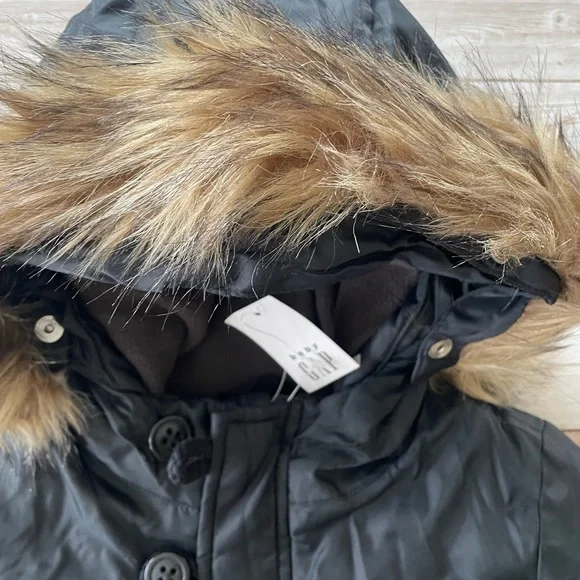 Gap Black Parka with Fur Trimmed Hood